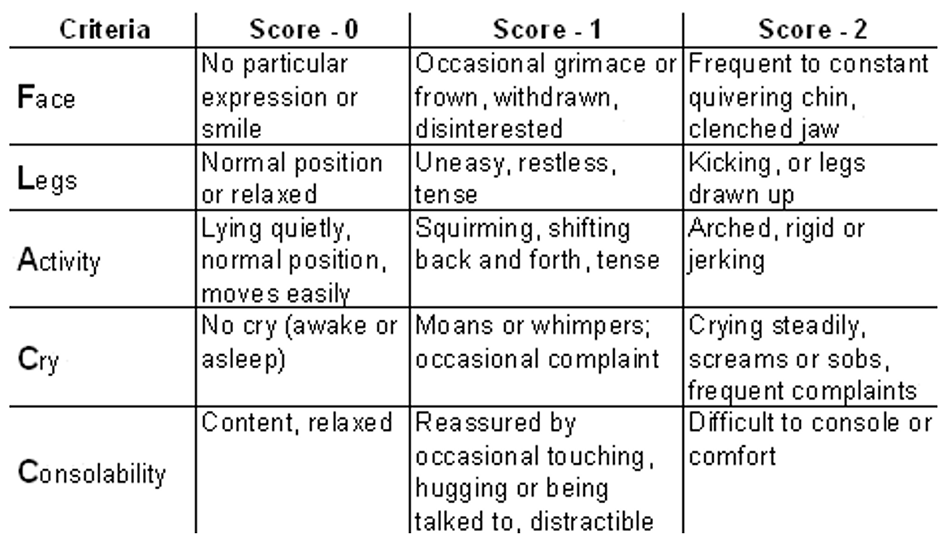 image of the FLACC Scale